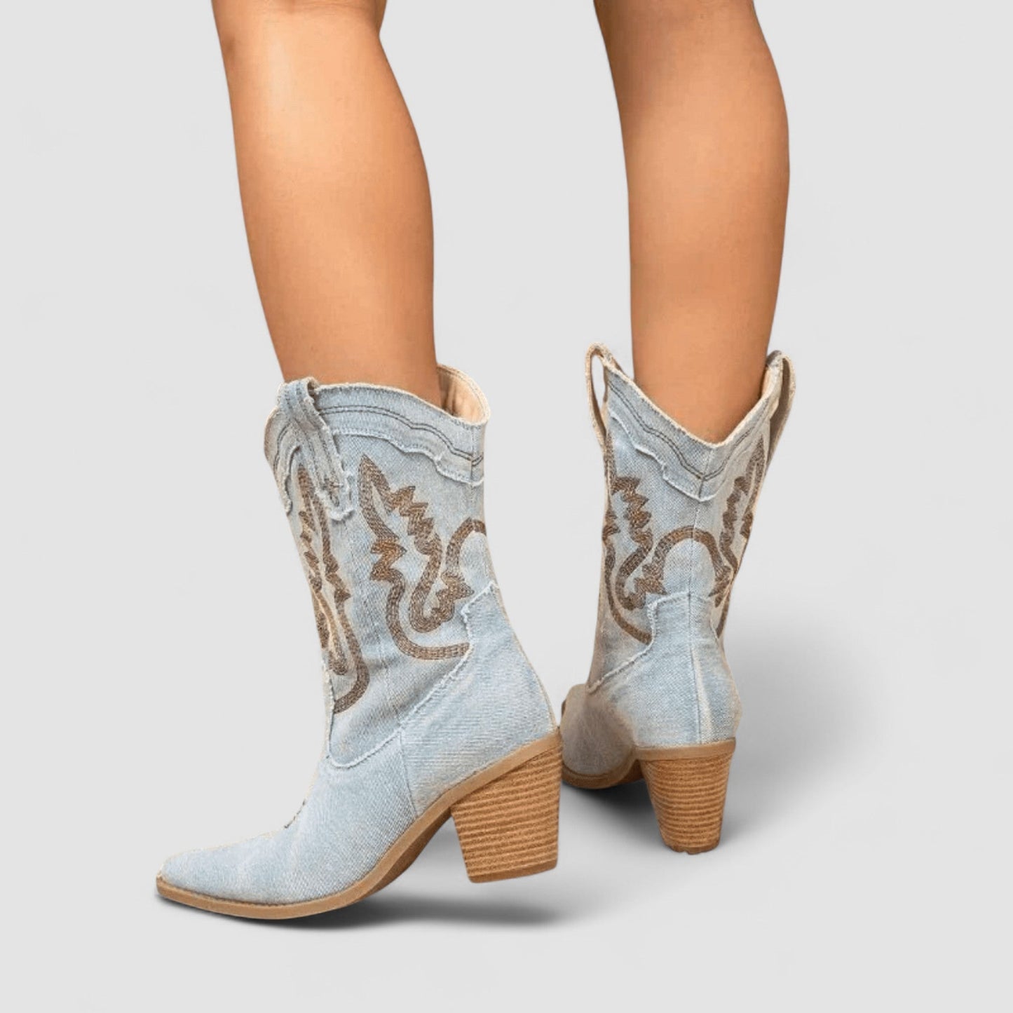 Madeline – Embroidered Denim Western Cowboy Boots