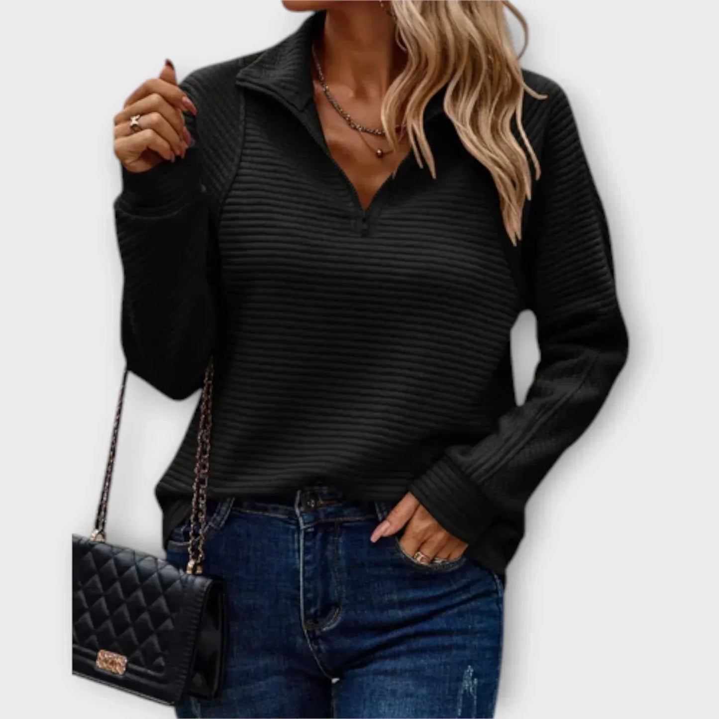 Lindsey – Half-Zip Ribbed Pullover Sweatshirt