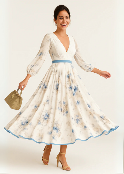 Elise | Timeless Floral Pleated Maxi Dress