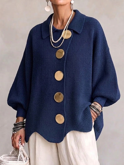 Jody – Oversized Collared Cardigan with Gold Buttons