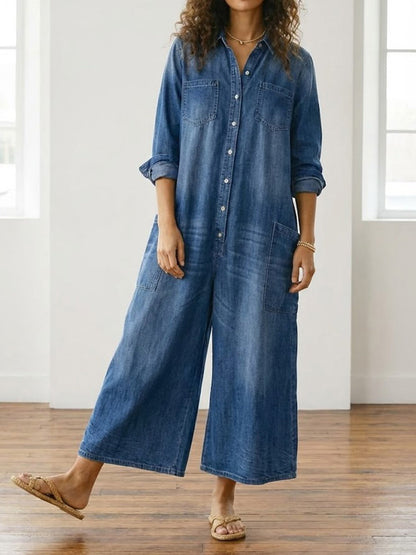 Evelyn | Button Denim Jumpsuit