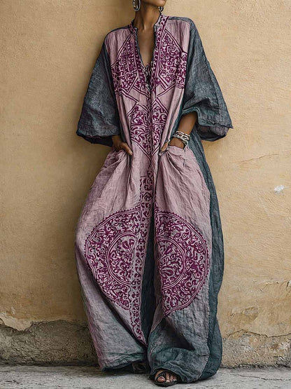 Angelique – Boho Printed Wide-Leg Kaftan Jumpsuit