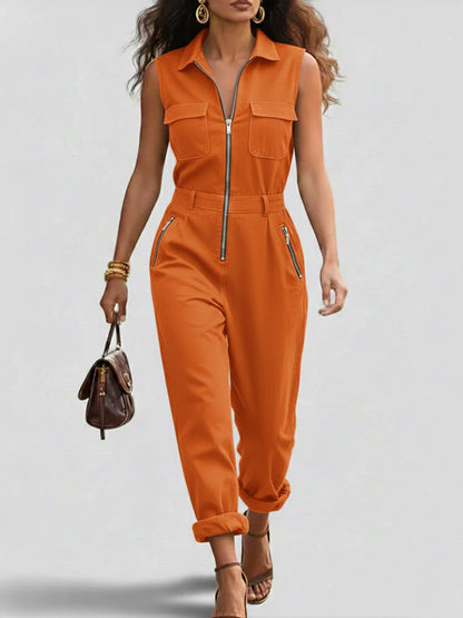Judith – Sleeveless Zip-Up Utility Jumpsuit
