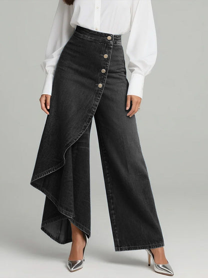 Blanche – Wide-Leg Denim Jeans with Asymmetric Overlay