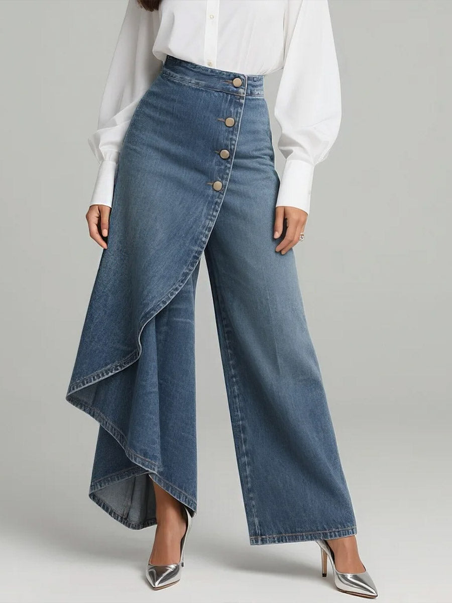 Blanche – Wide-Leg Denim Jeans with Asymmetric Overlay