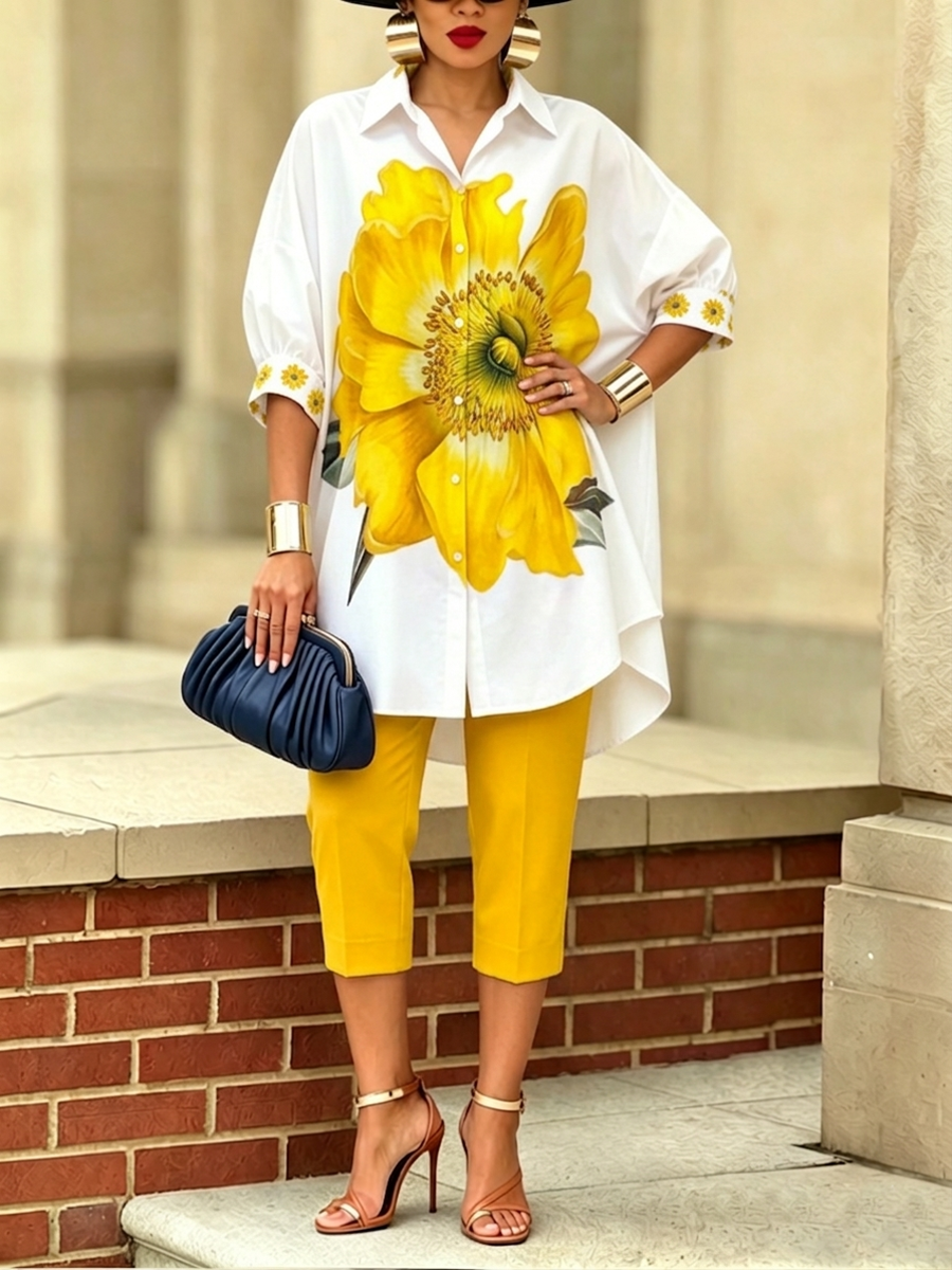 Deborah – Floral Print Shirt and Pants Set