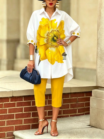 Deborah – Floral Print Shirt and Pants Set