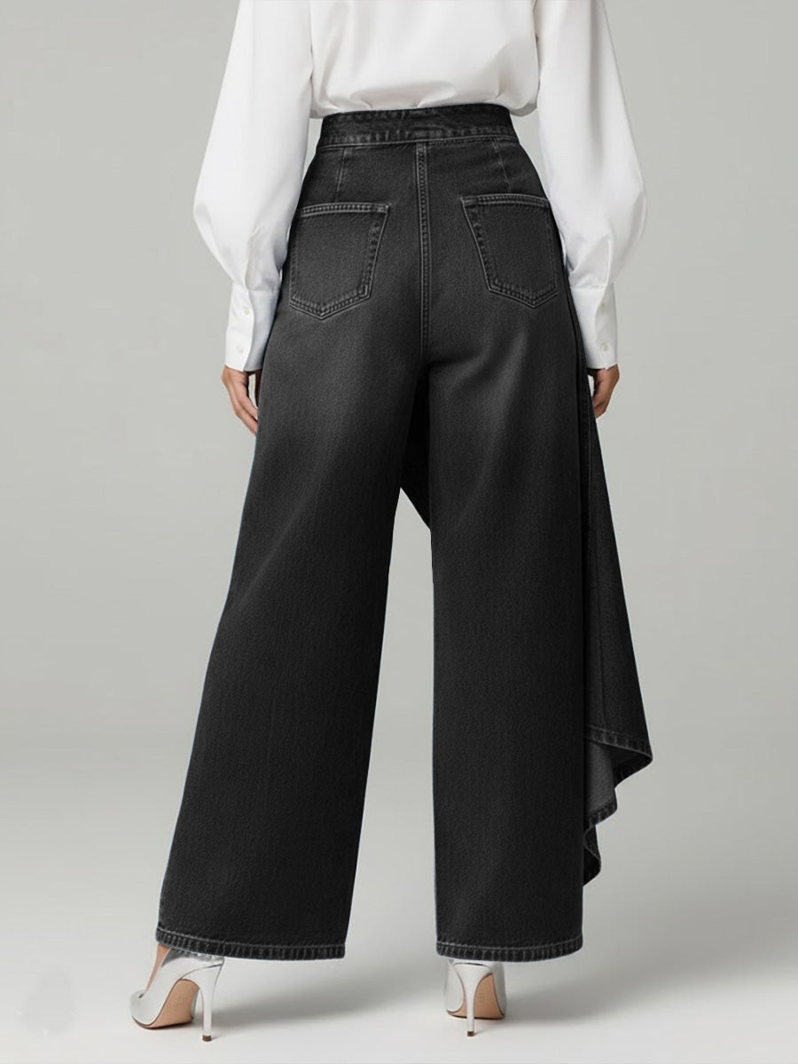 Blanche – Wide-Leg Denim Jeans with Asymmetric Overlay