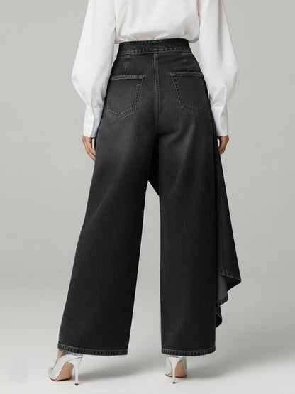 Blanche – Wide-Leg Denim Jeans with Asymmetric Overlay