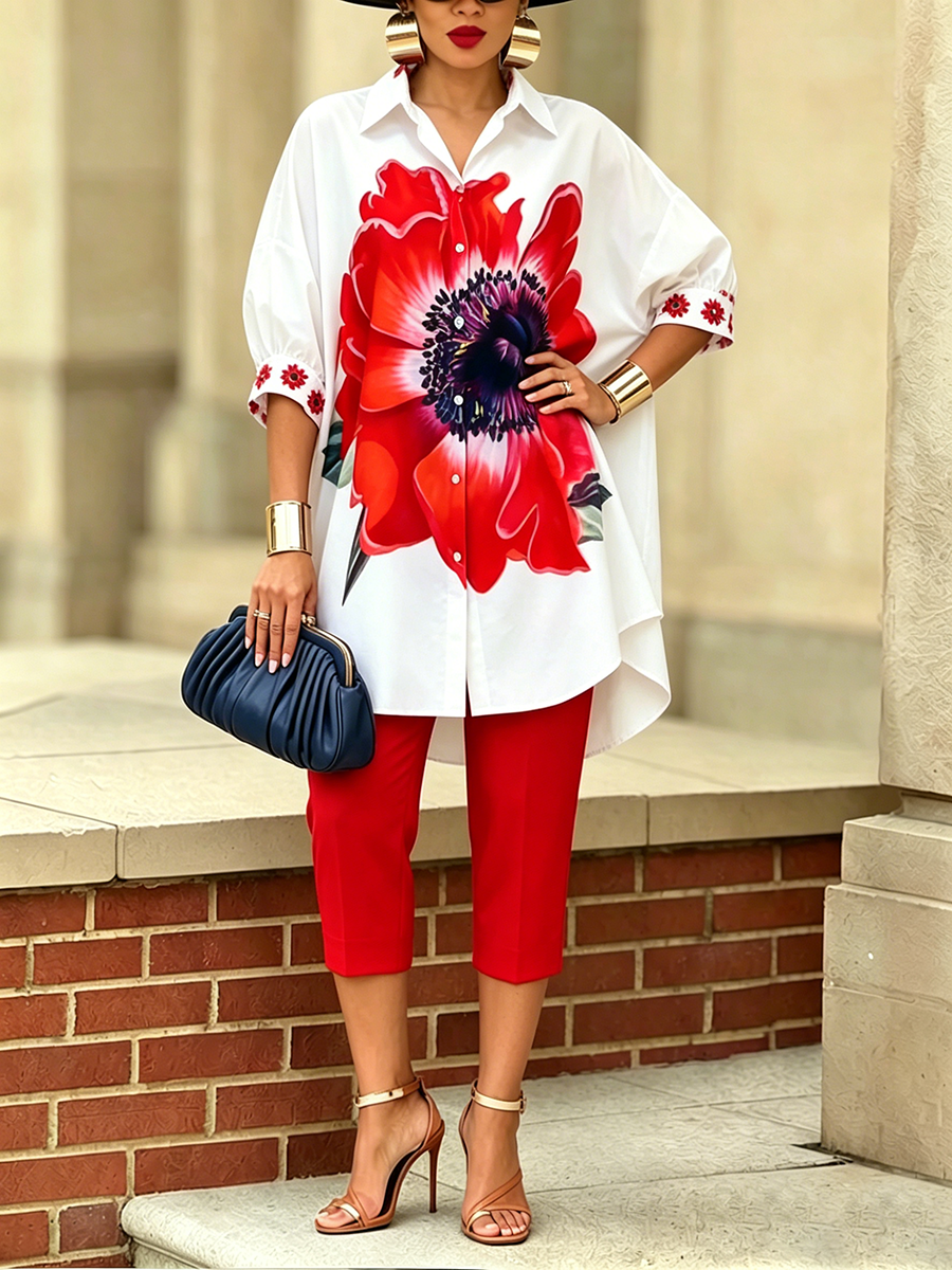 Deborah – Floral Print Shirt and Pants Set