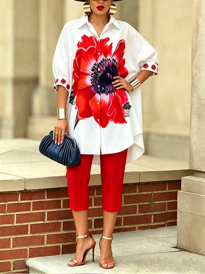 Deborah – Floral Print Shirt and Pants Set