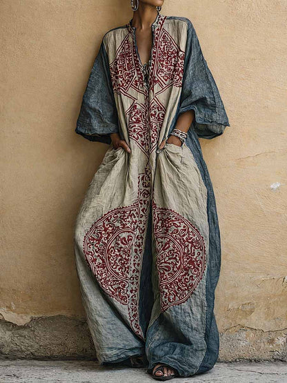 Angelique – Boho Printed Wide-Leg Kaftan Jumpsuit