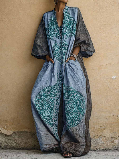 Angelique – Boho Printed Wide-Leg Kaftan Jumpsuit