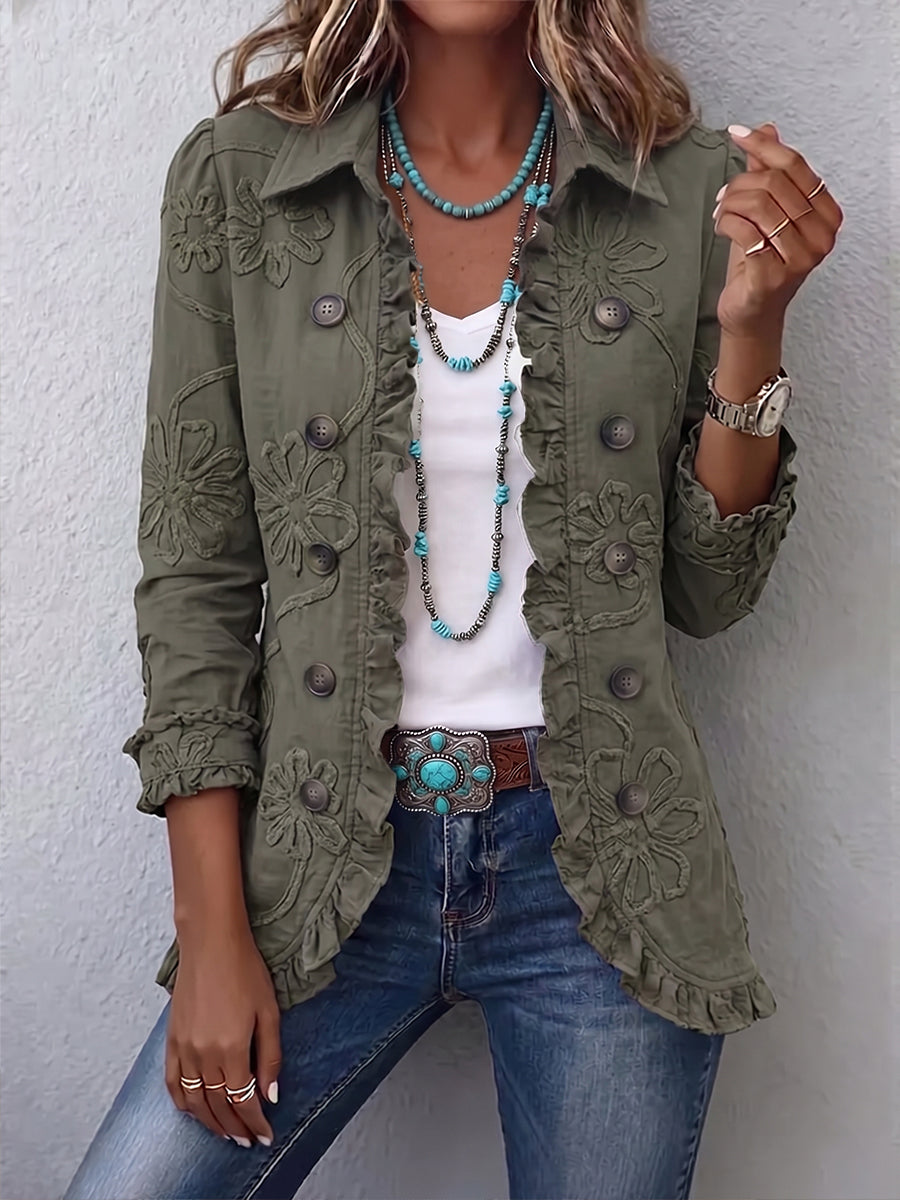 Pamela – Boho Floral Ruffled Trim Jacket