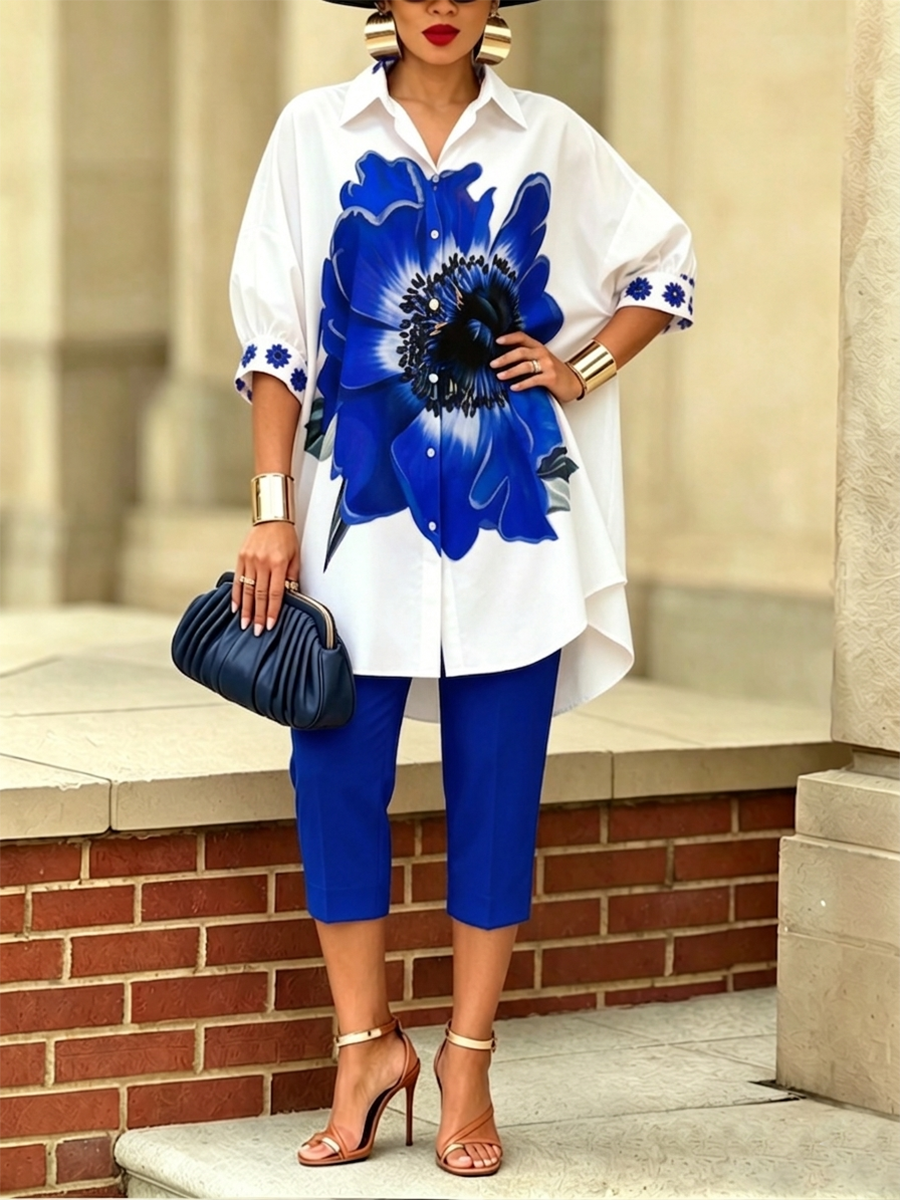 Deborah – Floral Print Shirt and Pants Set