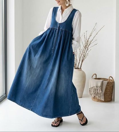 Charlotte | Vintage Wash Denim Maxi Dress