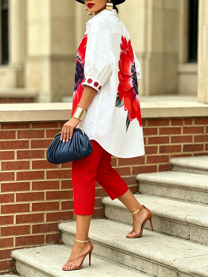 Deborah – Floral Print Shirt and Pants Set