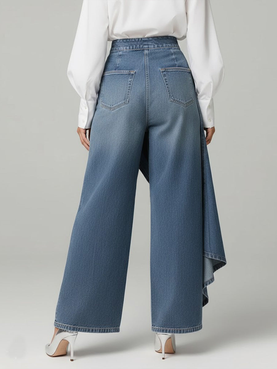 Blanche – Wide-Leg Denim Jeans with Asymmetric Overlay