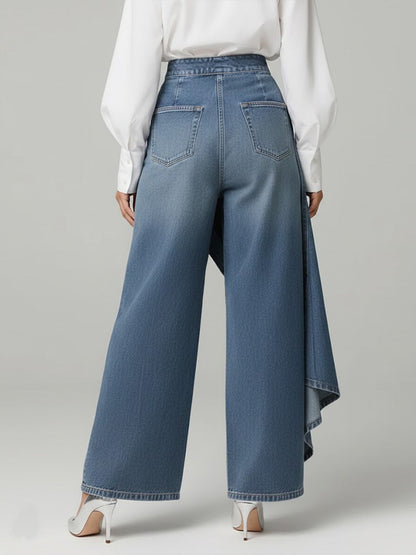 Blanche – Wide-Leg Denim Jeans with Asymmetric Overlay