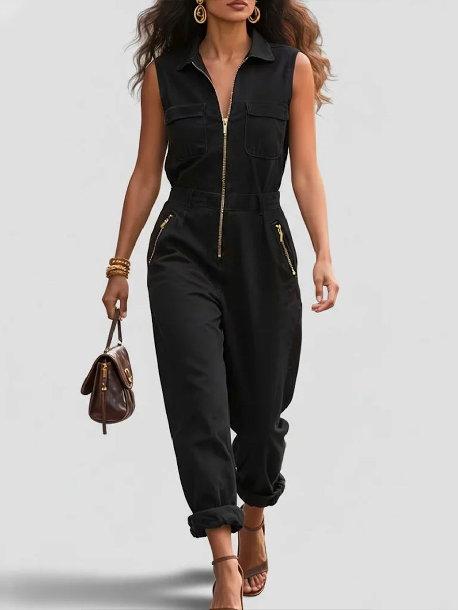 Judith – Sleeveless Zip-Up Utility Jumpsuit