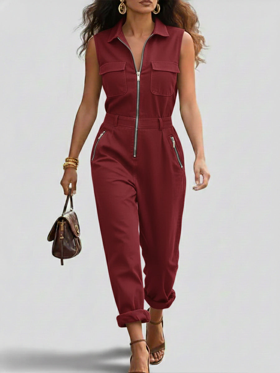 Judith – Sleeveless Zip-Up Utility Jumpsuit