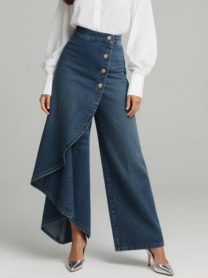 Blanche – Wide-Leg Denim Jeans with Asymmetric Overlay