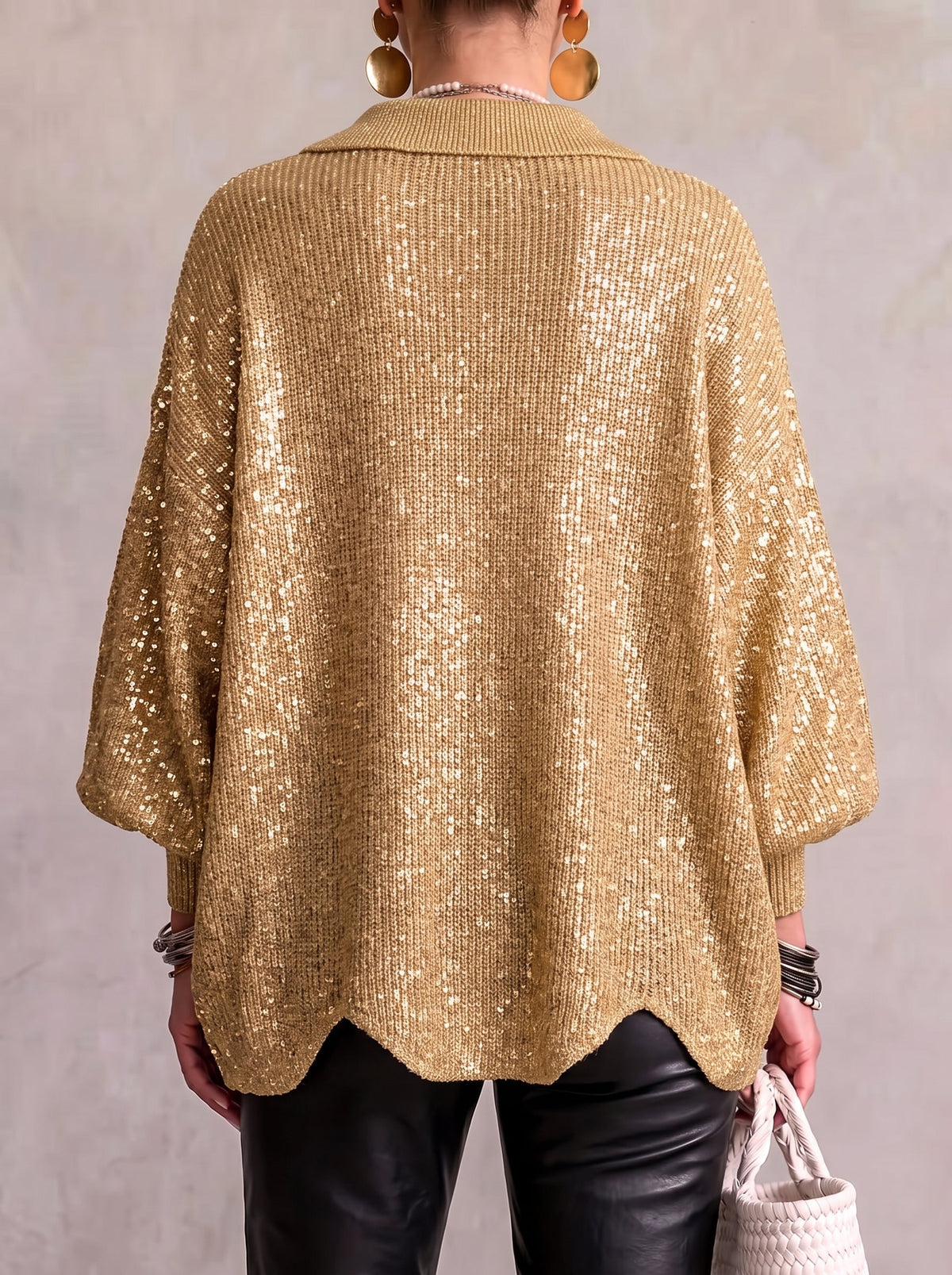 Jody – Oversized Collared Cardigan with Gold Buttons