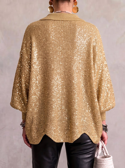 Jody – Oversized Collared Cardigan with Gold Buttons