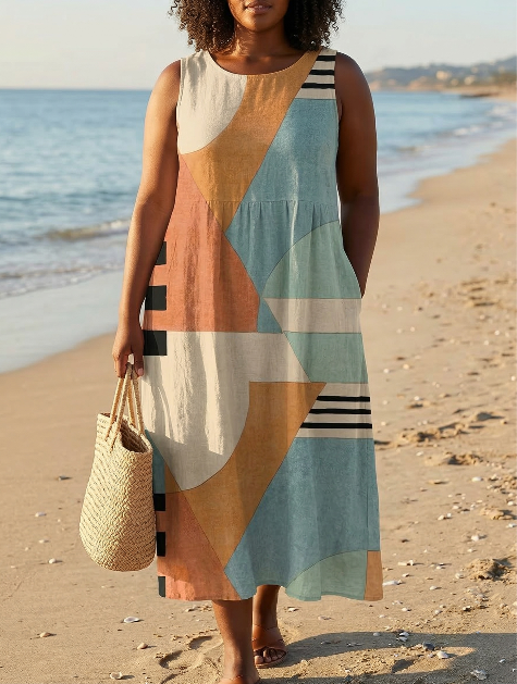 Norah | Modern Geometric Midi Dress