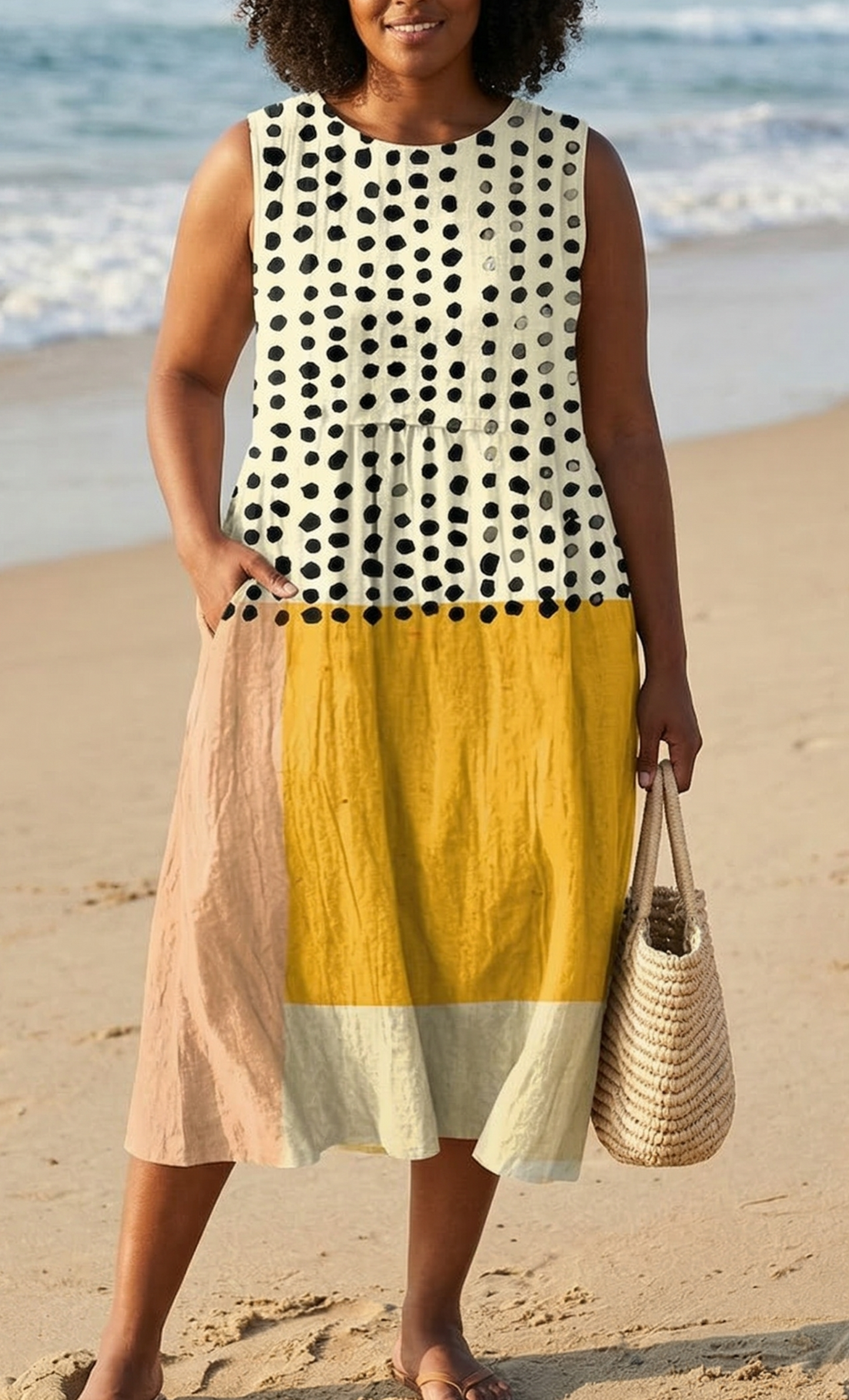 Penelope | Polka Colourblock Midi Dress