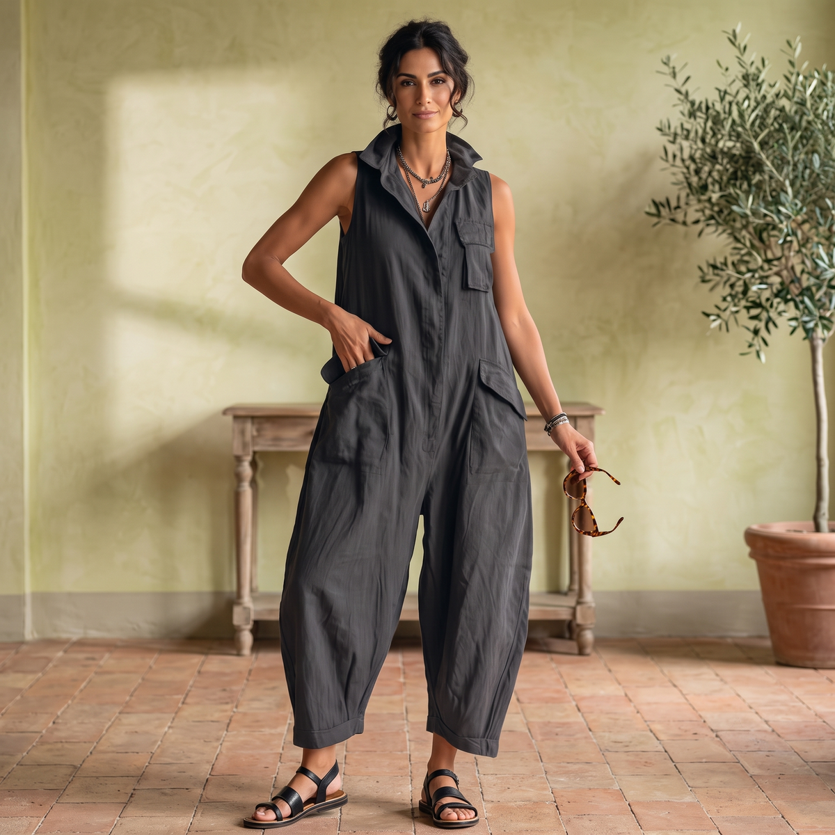 Victoria – Sleeveless Cargo Jumpsuit