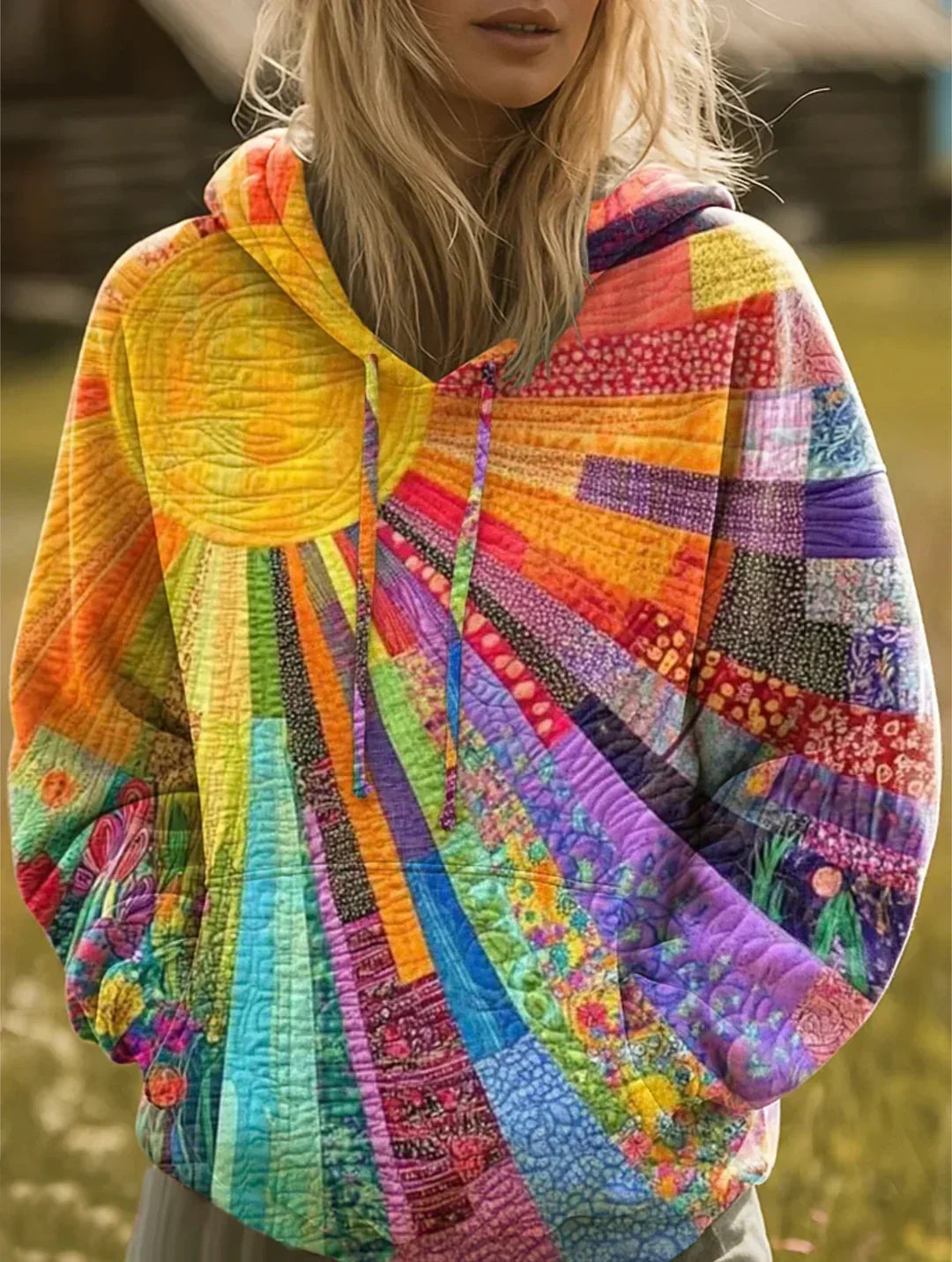 Julie – Bohemian Patchwork Print Hoodie