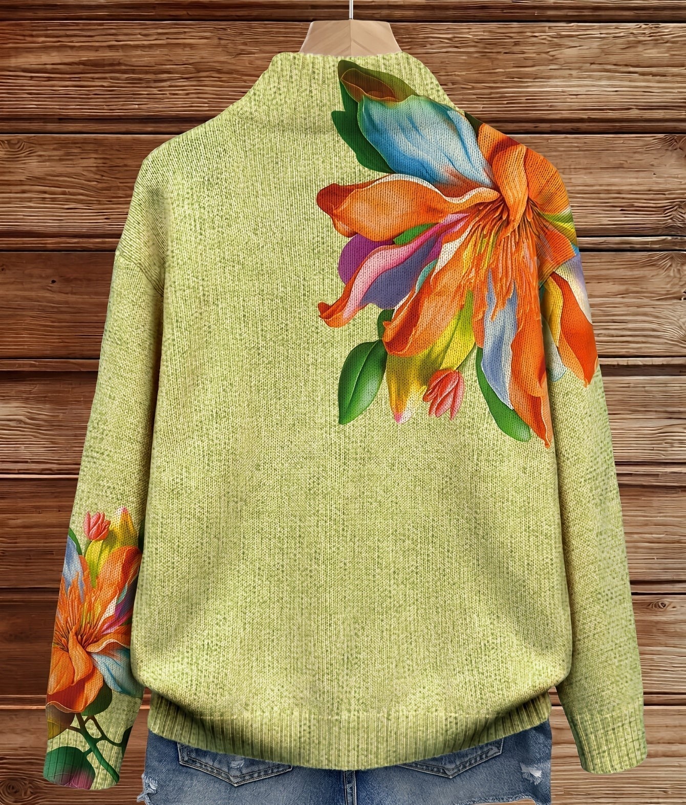 Anna – Floral Print Zip-Up Knit Cardigan