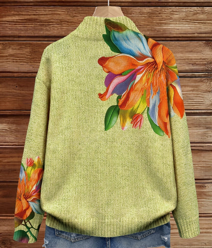 Anna – Floral Print Zip-Up Knit Cardigan