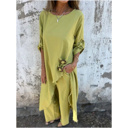 Sophia | Linen-Look Dress + Pants - Comfortable Two-Piece Set
