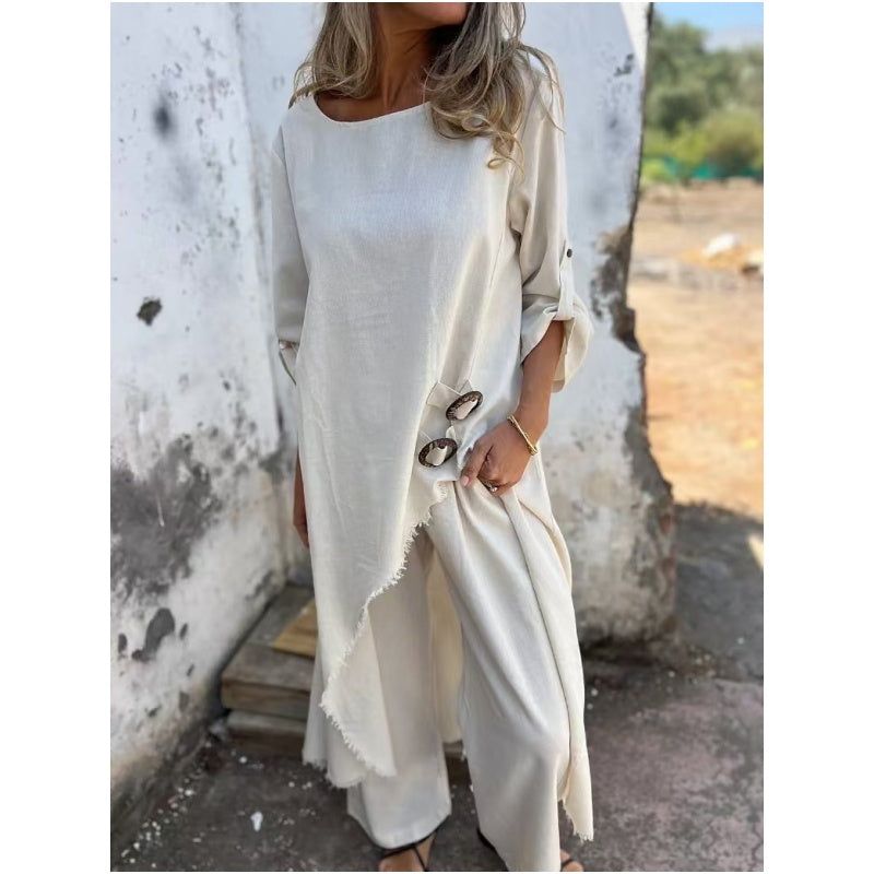 Sophia | Linen-Look Dress + Pants - Comfortable Two-Piece Set