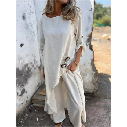 Sophia | Linen-Look Dress + Pants - Comfortable Two-Piece Set