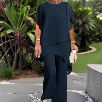 Carla – Layered Chiffon Top and Wide-Leg Pant Set
