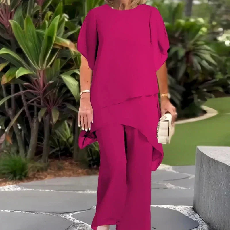 Carla – Layered Chiffon Top and Wide-Leg Pant Set