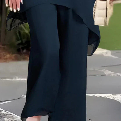 Carla – Layered Chiffon Top and Wide-Leg Pant Set