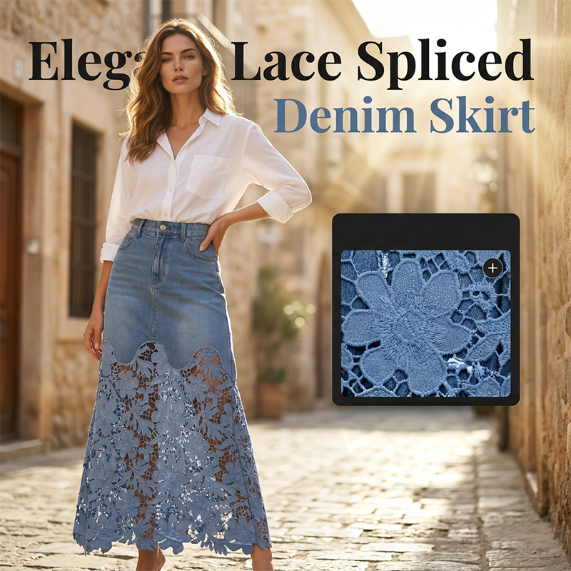 Kay – Denim and Lace Midi Skirt