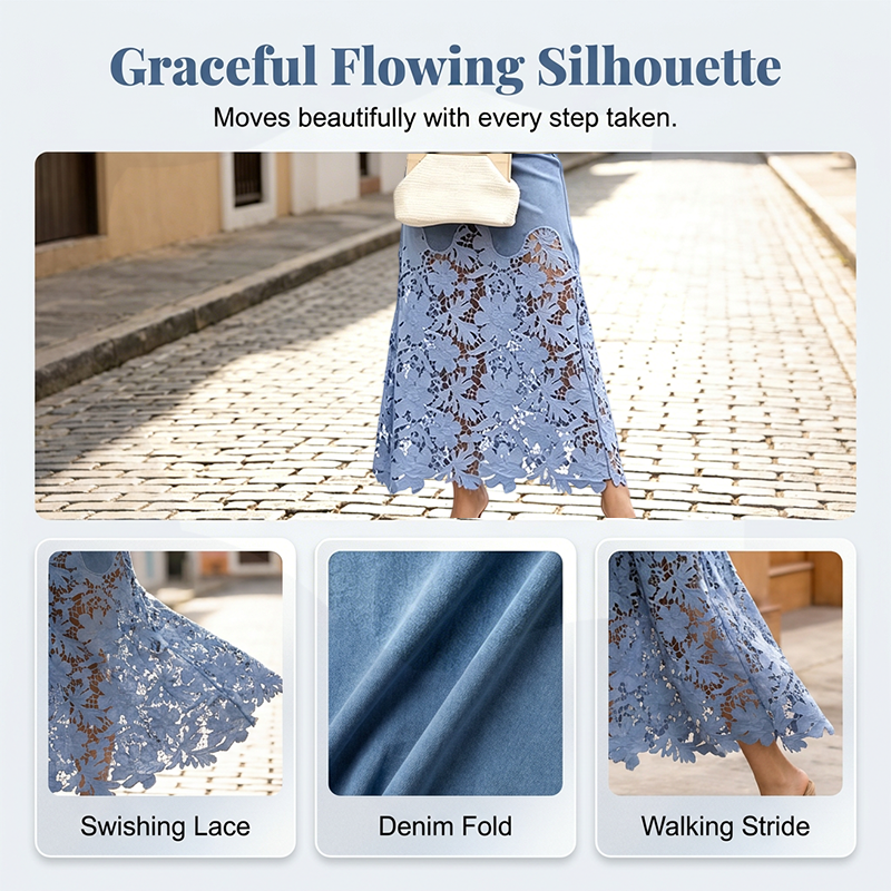Kay – Denim and Lace Midi Skirt