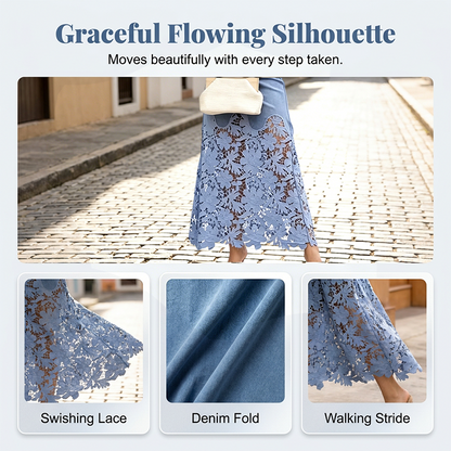 Kay – Denim and Lace Midi Skirt