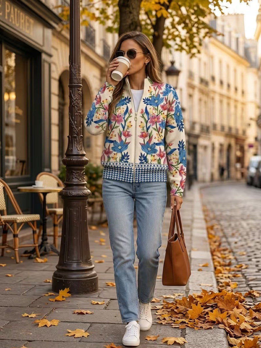 Kelly – Botanical Floral Zip Cardigan