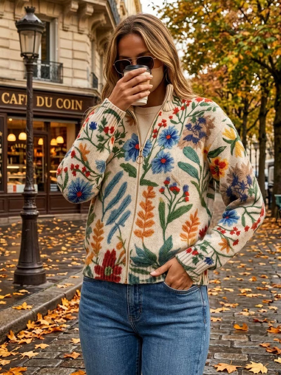 Kelly – Botanical Floral Zip Cardigan