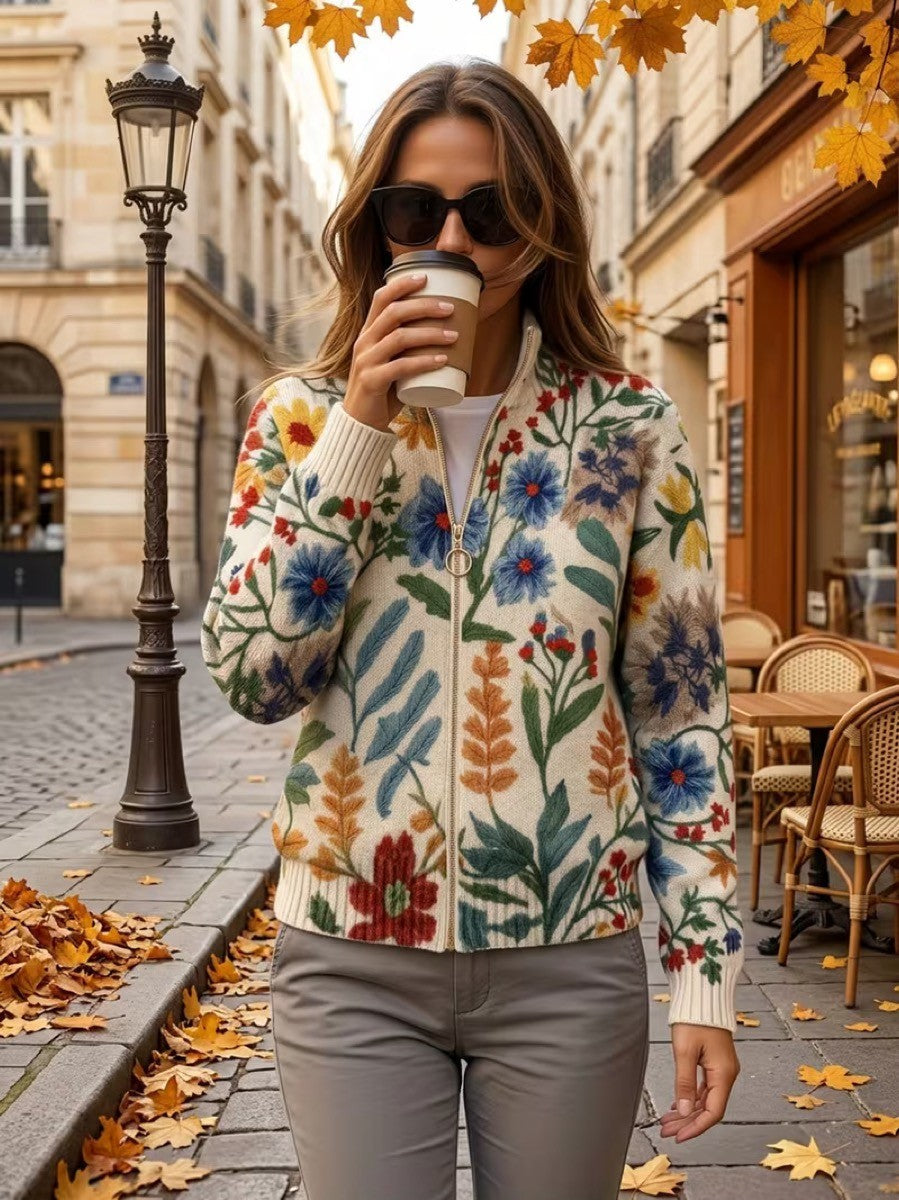 Kelly – Botanical Floral Zip Cardigan