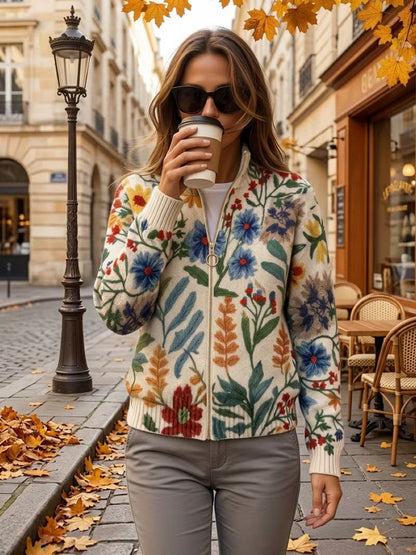 Kelly – Botanical Floral Zip Cardigan