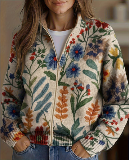 Kelly – Botanical Floral Zip Cardigan
