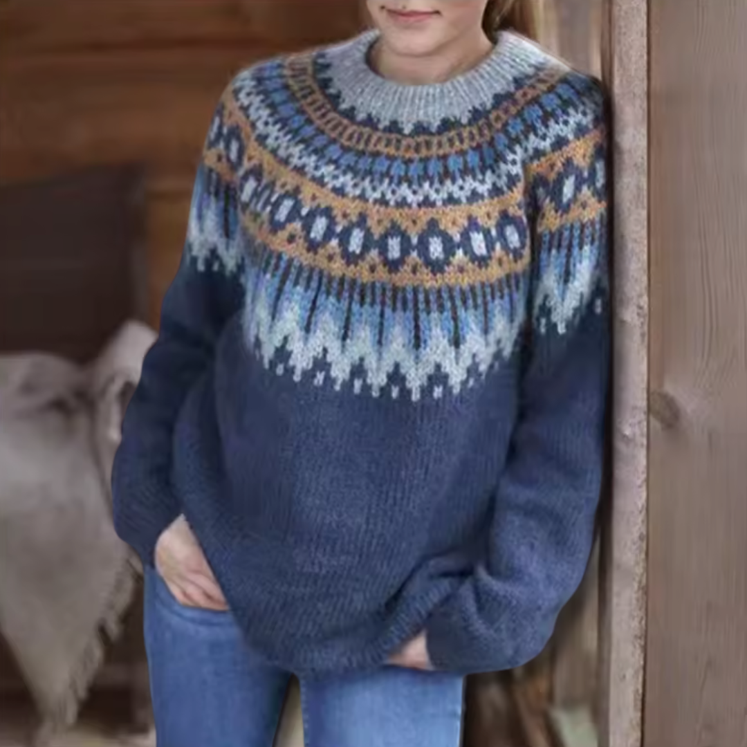 Rachel – Fair Isle Knit Jumper with Nordic Yoke