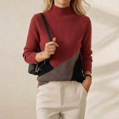 Wendy – Colour Block Mock Neck Jumper